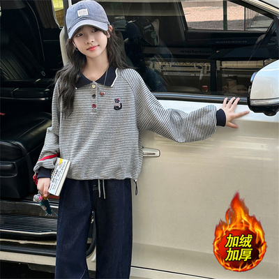 女童秋冬款加绒卫衣加厚打底衫潮