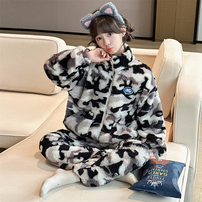 女童秋冬款加厚家居服套装睡衣潮