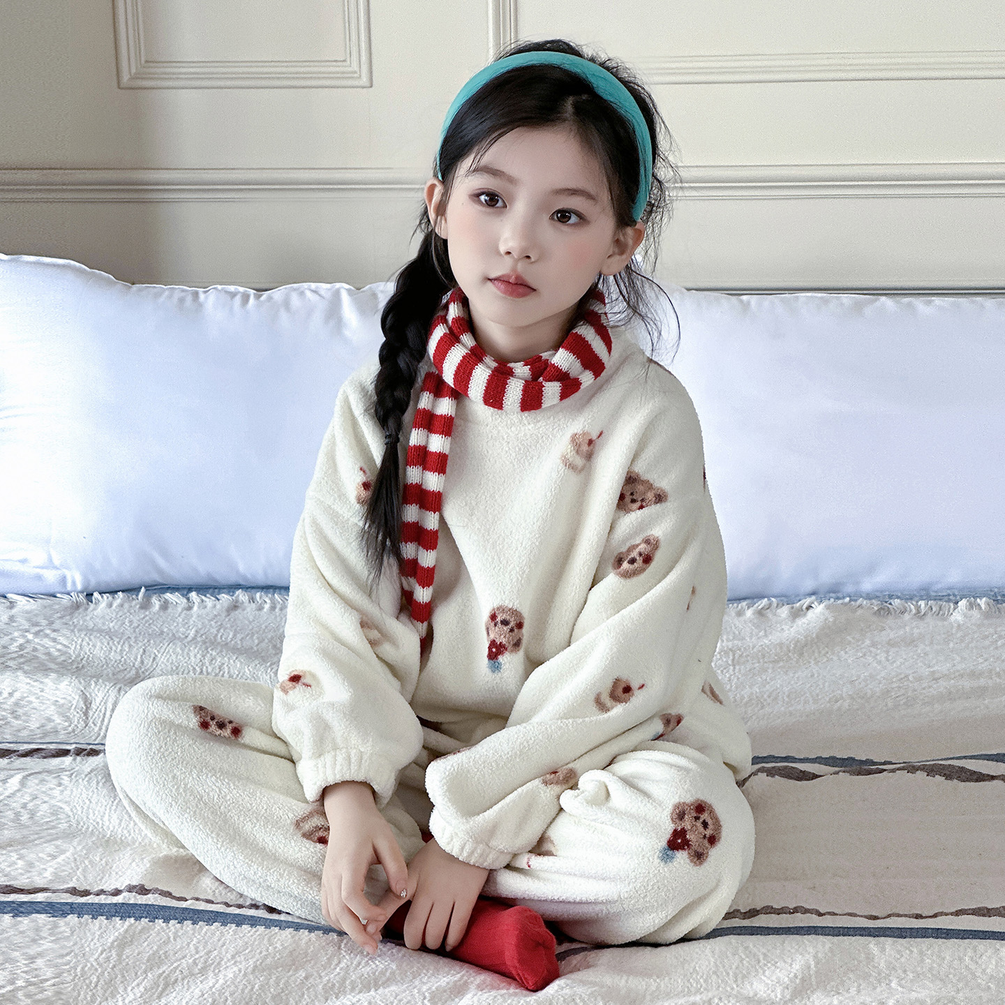女童春秋款加厚家居服套装睡衣潮