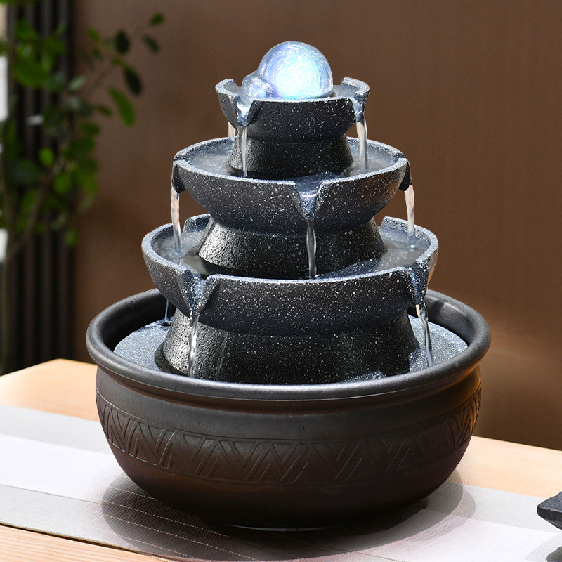 八方来财风水轮循环流水生财喷泉装饰自动可旋转动水晶球山水摆件