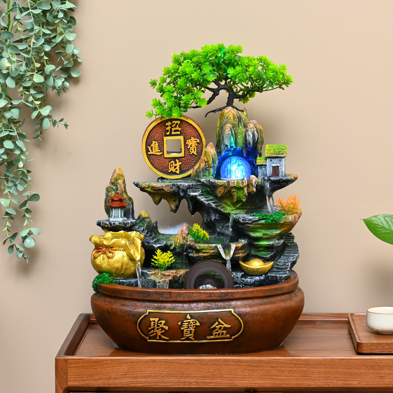 假山流水喷泉招财聚宝盆摆件风车循环水开业乔迁风水轮鱼缸装饰品