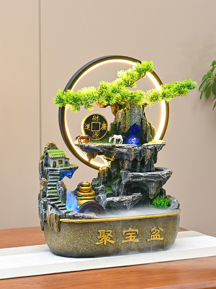 店铺聚宝盆假山流水喷泉循环水景摆件客厅桌面招财风水轮转球装饰