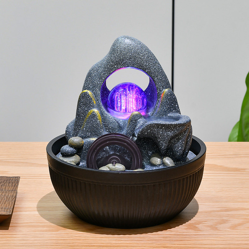 小型五指山招财循环流水摆件桌面时来运转水晶球生财水车风水轮