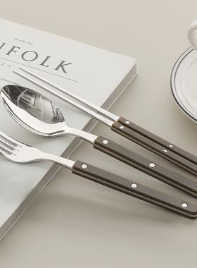 【韩国原单】韩式Cher餐勺叉筷食品级304不锈钢PC手柄3件套组餐具