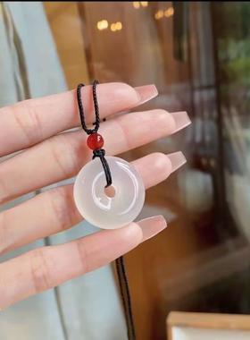 新中式白色平安扣项链女吊坠手工编织男女项链D3