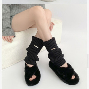 日系少女出街百搭堆堆袜秋冬宽松针织外穿金属标Y2K原宿风