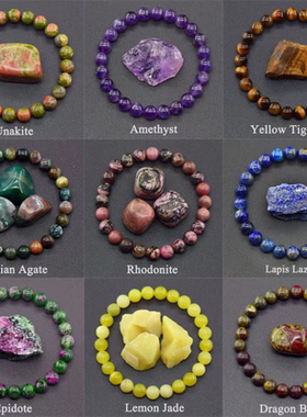 图画虎眼石串珠弹力绳手链闪光石蔷薇石混彩珠子手串