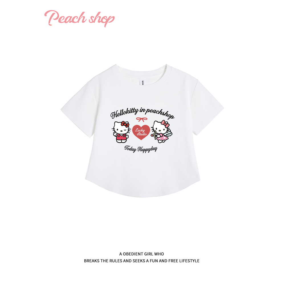 PeachShop甜酷辣妹猫猫收腰短袖