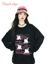 Peach Shop2025秋冬原创卡通小猫圆领卫衣女新款黑色字母无帽上衣