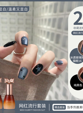 网红酱紫色梦幻紫水晶猫眼指甲油胶2025年秋冬显白双色套装小套系