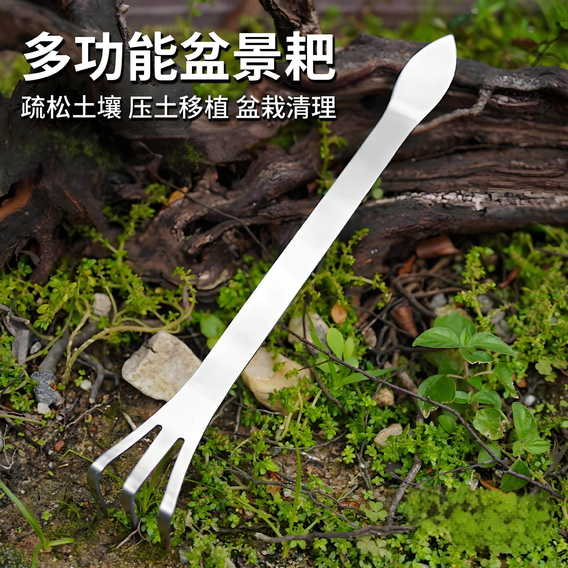 盆景耙子家用不锈钢三爪手耙双头压土刀摘芽手工盆景制作工具松土,鲜花速递/花卉仿真/绿植园艺,耙子,淘宝优惠券,粉丝福利购,淘宝优惠卷