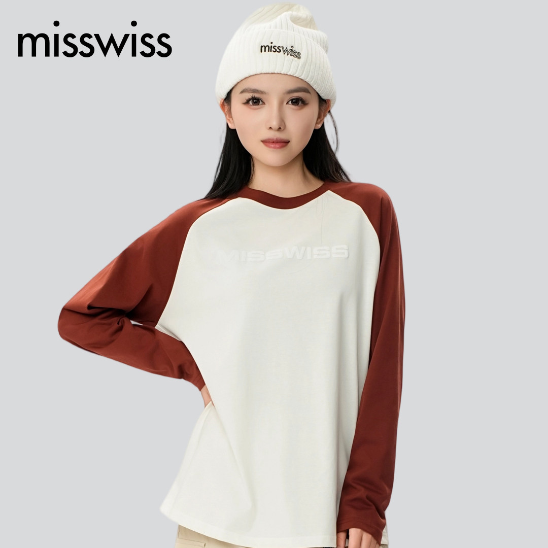 MissWiss（服饰）休闲宽松圆领长袖T恤女美式复古插肩袖情侣