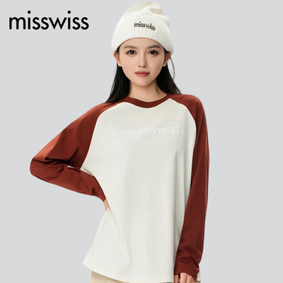 MissWiss（服饰）休闲宽松圆领长袖T恤女美式复古插肩袖情侣上衣