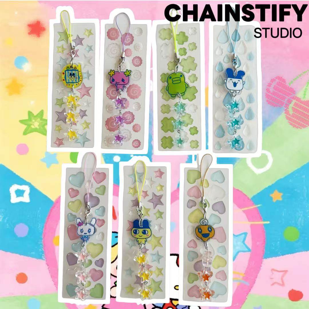 拓麻歌子长款糖果色五角星串珠手机挂绳包包挂件尼龙挂饰钥匙吊坠