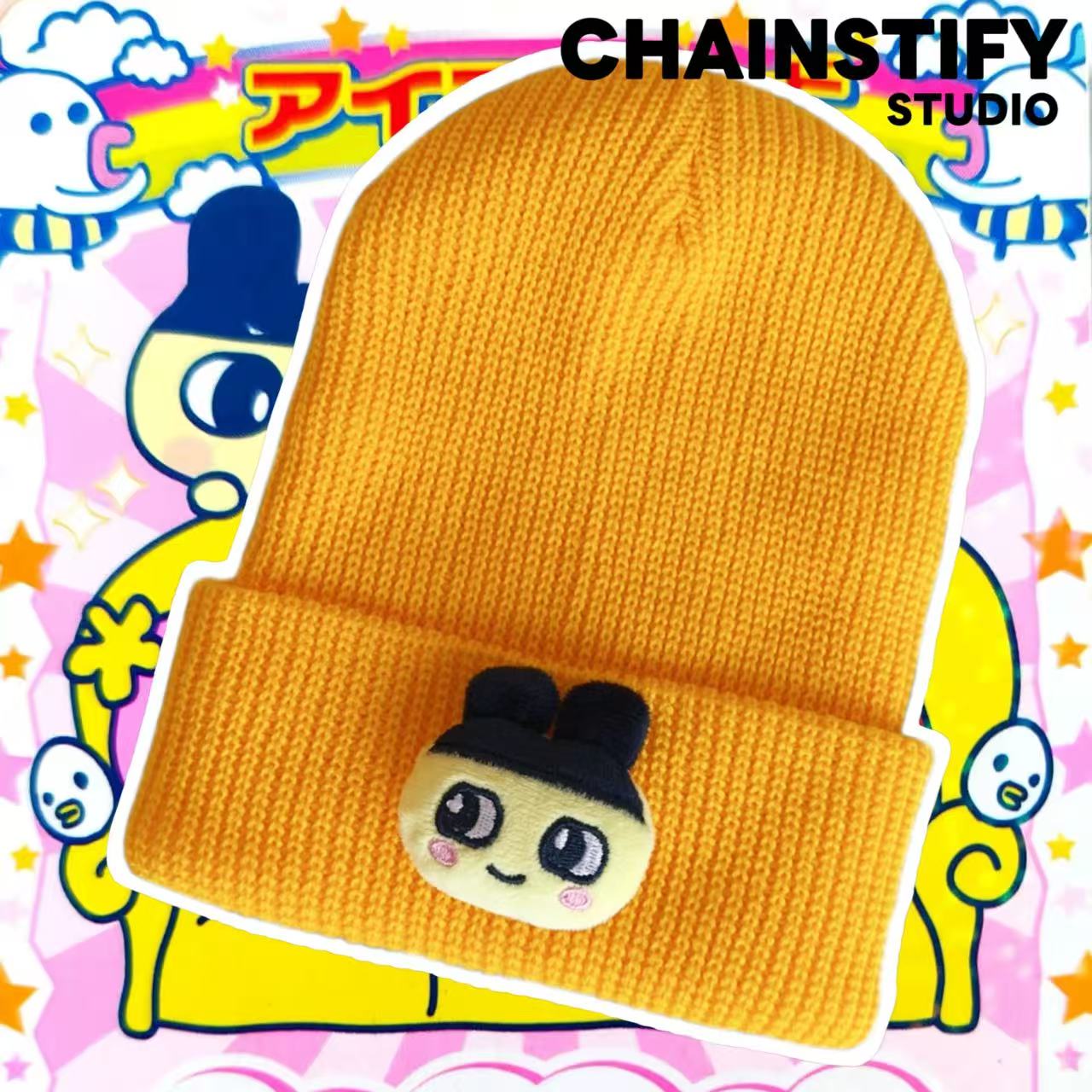 新款可爱卡通毛线秋冬款帽子拓麻歌子冬季保暖帽黄色多巴胺毛线帽