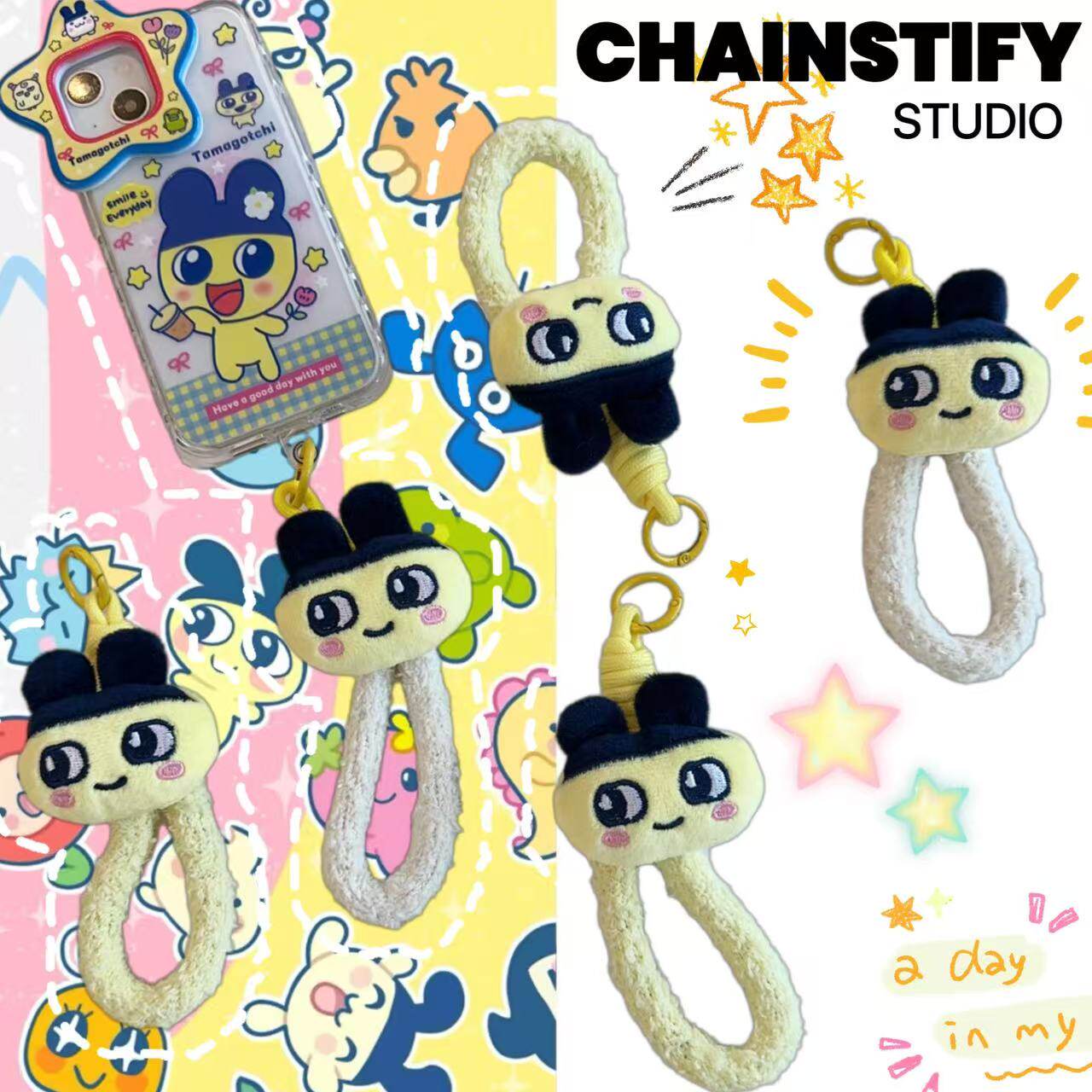 新款卡通拓麻歌子尼龙绳手机挂绳毛绒手机挂件创意挂饰萌趣小挂件