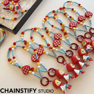 新款可爱卡通小红帽萌粒手机链茉莉手机挂绳爱心串珠钥匙扣包挂件
