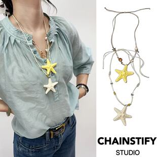 多巴胺长款串珠海星手工编织项链女海边海岛度假风百搭锁骨链配饰