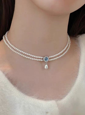 双层珍珠项链锁骨链配饰