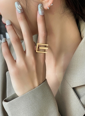 山字型复古夸张戒指18k金不掉色