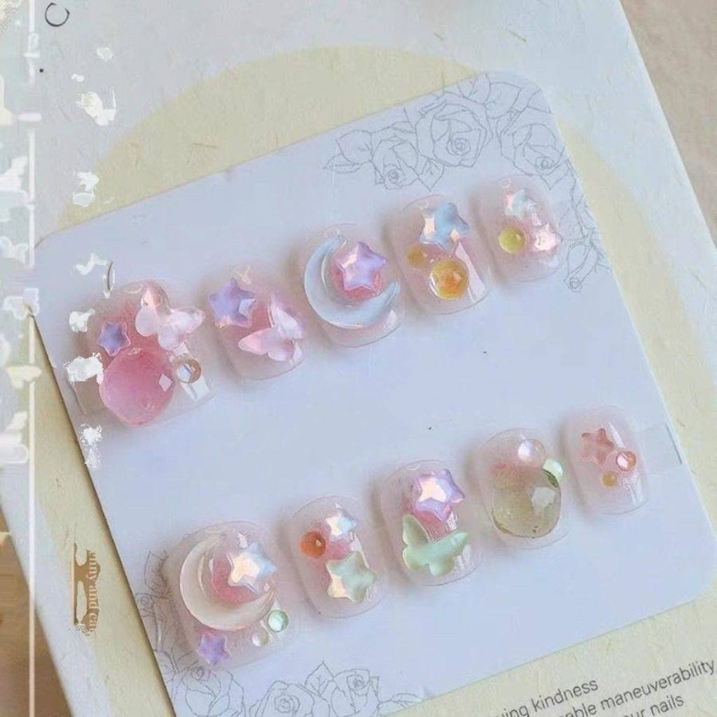 纯手工儿童穿戴甲女童美甲手工夏季冰透显白摩卡彩色晕染贴片穿戴,彩妆/香水/美妆工具,美甲工具,淘宝优惠券,粉丝福利购,淘宝优惠卷