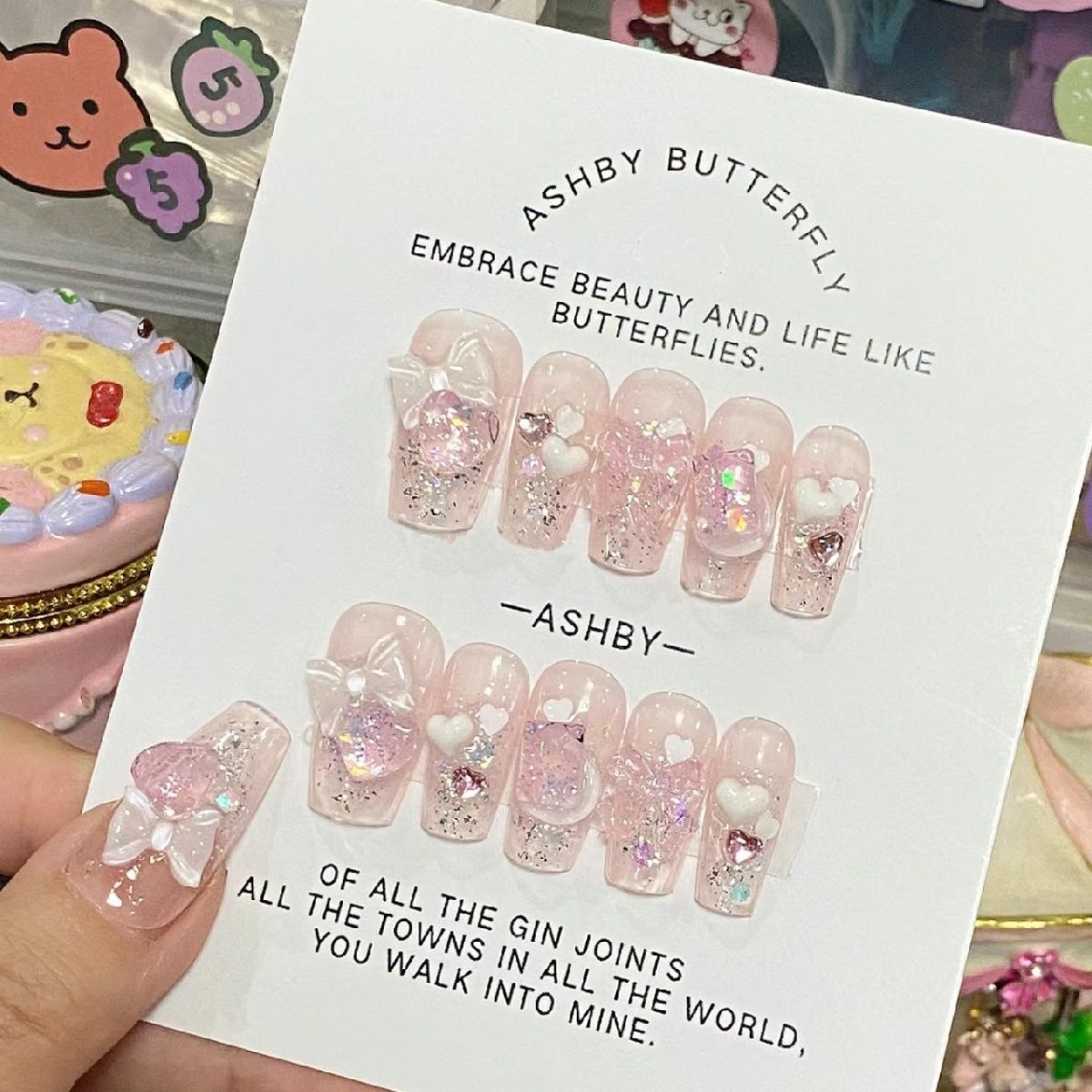 纯手工儿童穿戴甲女童美甲贴片甜心果冻少女蝴蝶显白指甲可拆卸