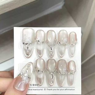 纯手工儿童穿戴甲女童美甲冰封秋冬玫瑰夏日纯手工极光猫眼贴片气