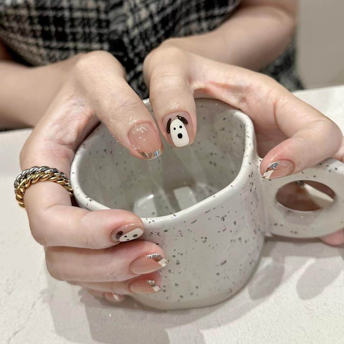 纯手工光疗美甲穿戴甲手绘美甲彩绘美甲卡通小狗美甲魔镜法式美甲,彩妆/香水/美妆工具,美甲工具,淘宝优惠券,粉丝福利购,淘宝优惠卷