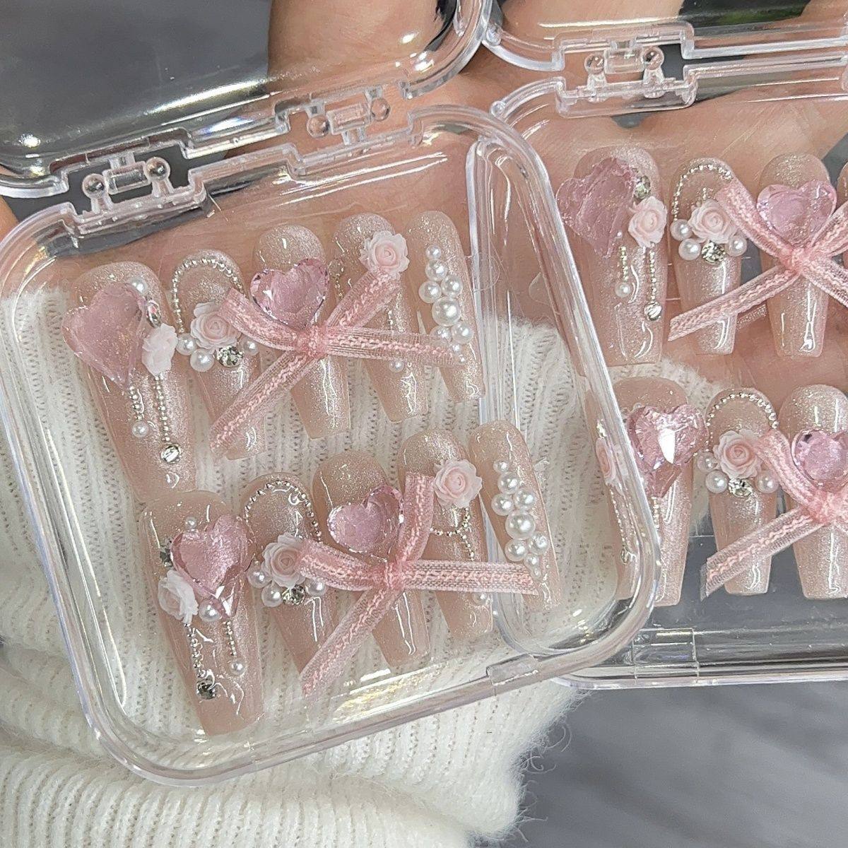 纯手工儿童穿戴甲女童美甲2024爆款猫眼纯欲爆闪温柔高级花朵超长,彩妆/香水/美妆工具,美甲工具,淘宝优惠券,粉丝福利购,淘宝优惠卷