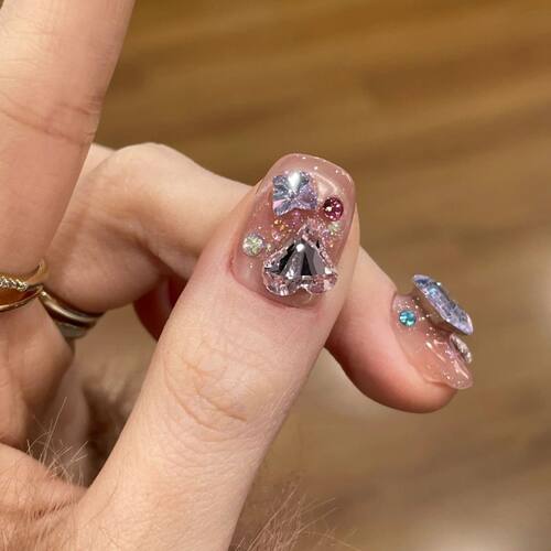纯手工儿童穿戴甲女童美甲纯手工美甲穿戴甲片爆闪冰透魔法少女钻