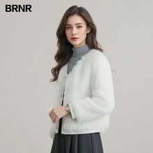 BRNR女士外套时尚简约V领单排扣仿皮草皮毛一体毛气质短款外套