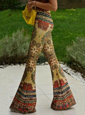 包臀印花喇叭裤Summer Printed package buttocks sexy flares