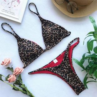 print women豹纹印花三点式 three bikini 比基尼女 point Leopard