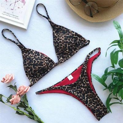 Leopard print three-point bikini women豹纹印花三点式比基尼女