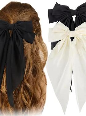 1/2pcs Bow Ribbon Hair Clip Fashion Simple Solid Satin Sprin