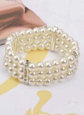 珍珠镶钻女手链奶油色手环手镯 women pearl bracelet jewelry