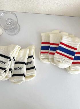 tendy Brand White Striped Sports Socks Ins tendy Men and Wom