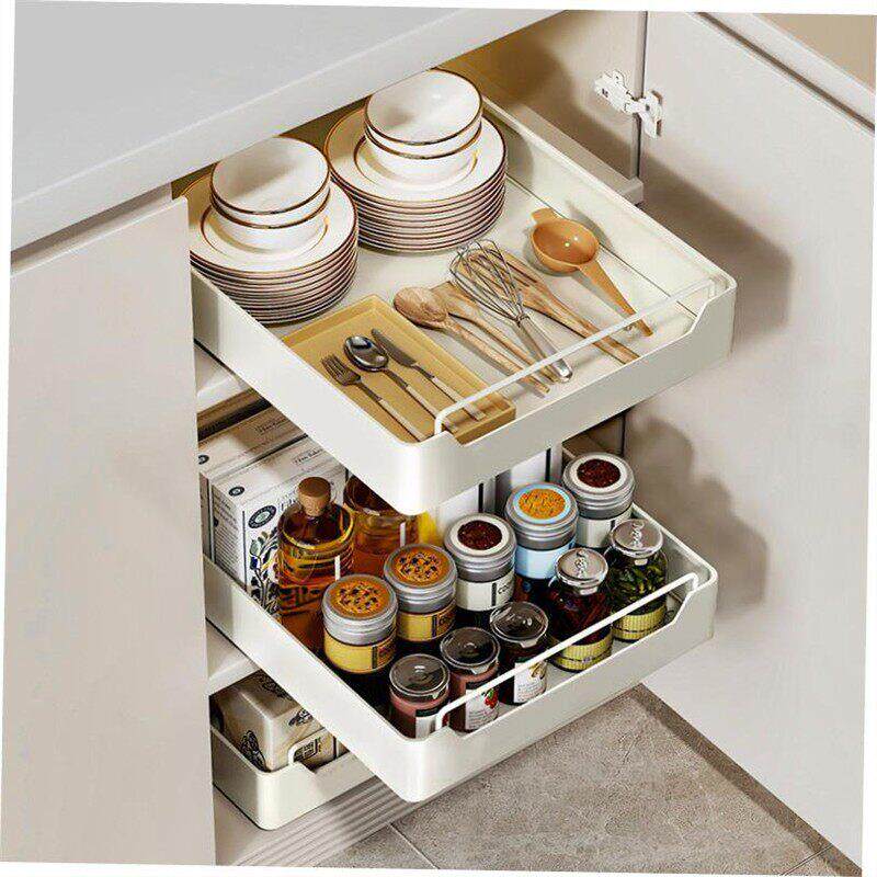 Non punching kitchen pull-out storage rack dish rack basket