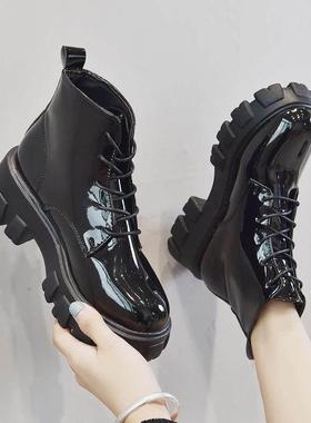 马丁靴女短靴厚底皮靴大码women martin boots flat boots big 42