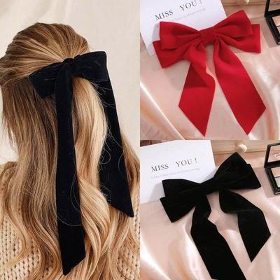 Girls Black Red Big Velvet Bow Hair Clip For Women Vintage W