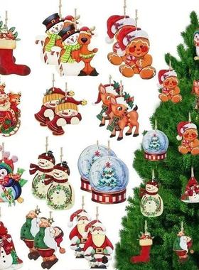 12-24 Pieces Santa Claus wooden Decorations Hanging Wood Orn