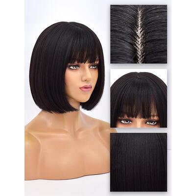 Short Bob Wig With Bangs Synthetic Wigs For Women Ombre Blac