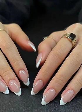 24Pcs French False Nails Almond Fake Nails with Glue Press o