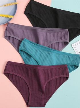 Women Cotton Panties 3Pcs Soft Striped Underpants 棉内裤