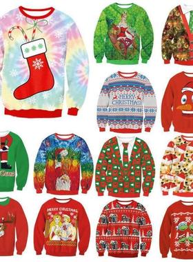 Christmas round neck hoodie 3D digital printed tie hoodie