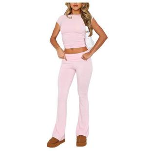 donna manica corta set Pantaloni top svasati