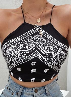 Printed Short Slim Fit Slim Strap for Women印花短款修身吊带