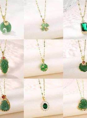 Vintage Style Lucky Guard Green Pendant Stainless Steel Neck