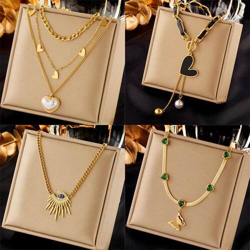316L Stainless Steel Heart Pearl Eye Butterfly Pendant Neckl