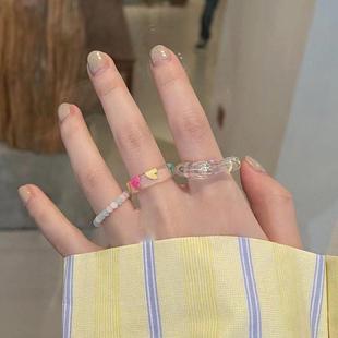 时尚 rings set爱心串珠树脂戒指套装 3pcs 气质女士关节戒指 women